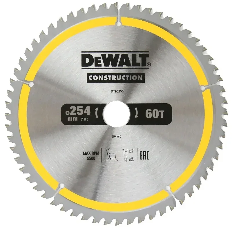 Imagem -04 - Dewalt Construção Circular Saw Blade Acessórios para Ferramentas Elétricas Dt90272 Dt90250 254 mm 60t 80t Dt90272-a9 Dt90250-a9