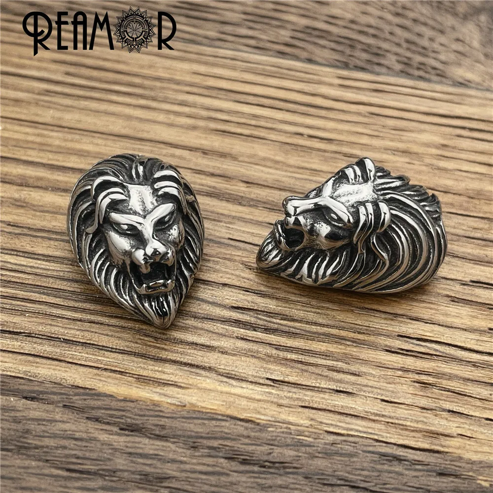 REAMOR Stainless Steel Lion Leopard Head End Beads Cap For 6mm Round Leather Cords DIY Bracelet Jewelry Making Accessories 1Set