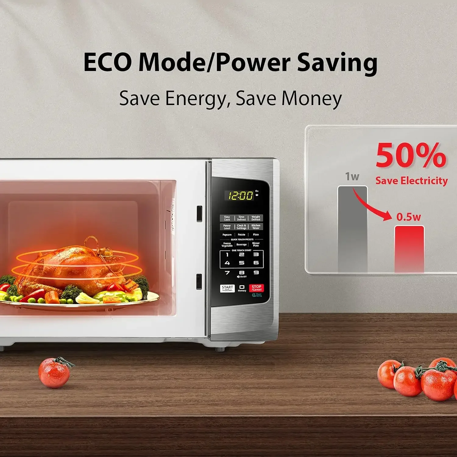 EM925A5A-SS Countertop Microwave Oven, 0.9 Cu Ft W/ 10.6 Inch Removable Turntable, 900W, Mute Function & ECO Mode, LED Lighting