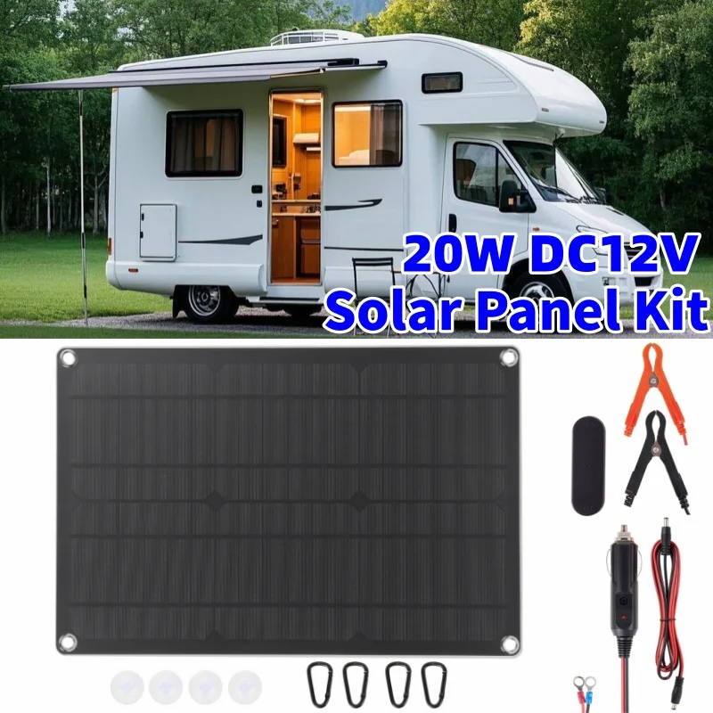 20W Solar Battery Trickle Charger 12V Waterproof Solar Panel Trickle Charging Kit For RV Outdoor Camping Car