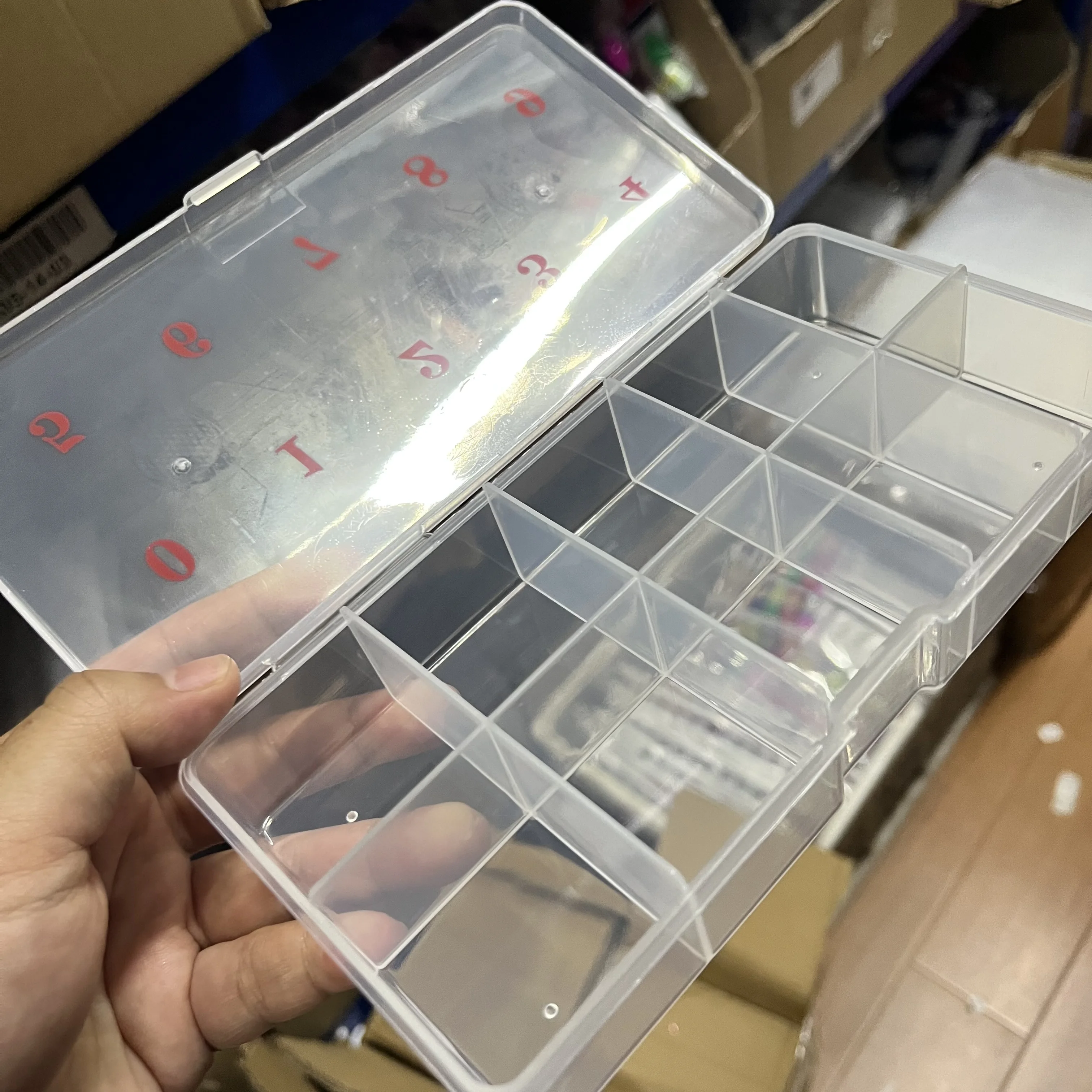 10 Grids Transparent Rectangle Acrylic Nail Tip Organizer Nail Rhinestone Jewelry Manicure Accessories Container Case Nail Tools