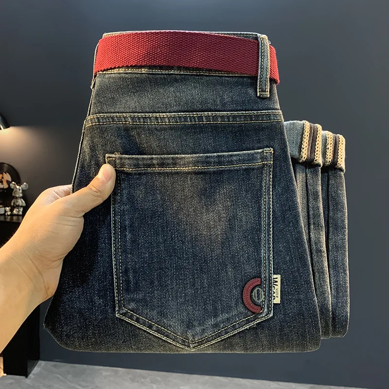 

2025 Autumn High end Trendy Brand Embroidered Conical Jeans Men's Trendy Versatile Slim fit Small Foot Casual Pants