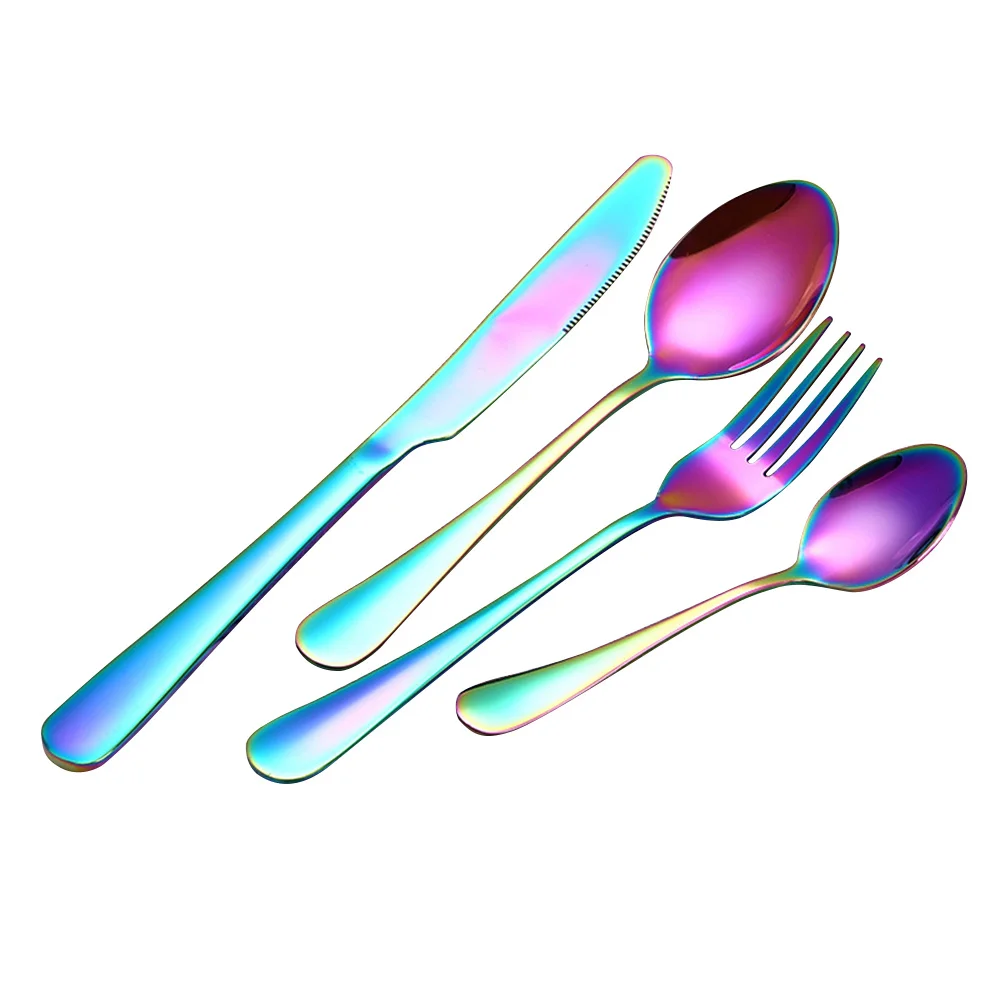

6pcs Colorful Forks Stainless Steel 4-Teeth Dinner Forks For Western Food Fruit Cakes Bread Serving Tableware Kitchen Bar Tools
