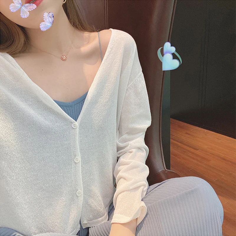 

Women's Summer Thin Ice Silk Knitted Sun Protection irt Brand Tag Removed oulder awl Air Conditioned Outerwear