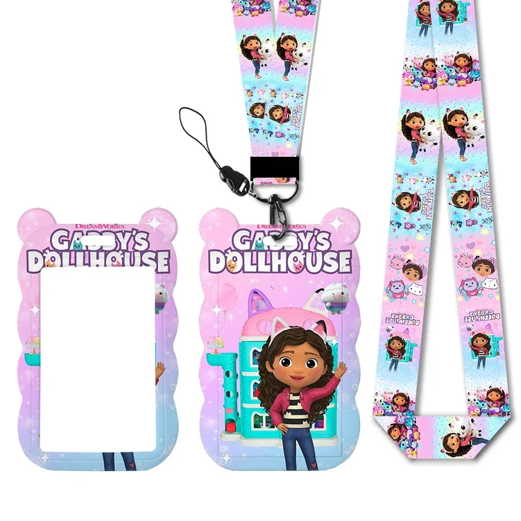 

Girls Gabby Dolls Irregular Head Shape Badge Holder Lanyard For Keys Chain ID Credit Card Cover Bus Card Holder Glitter Charms