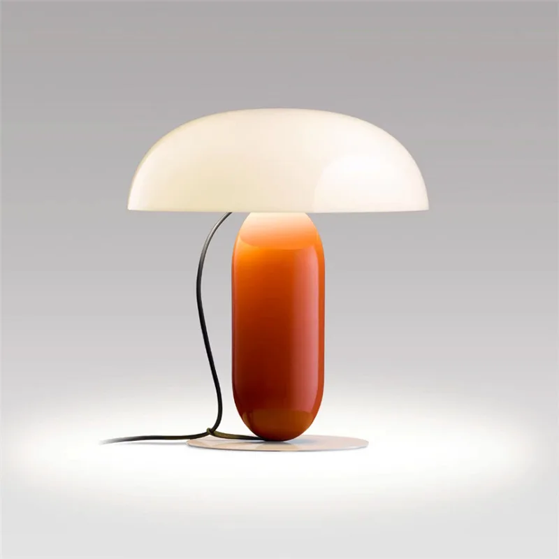 Vintage Mushroom Table Lamp Orange Glass Base White Opal Shade MCM Bedside Lamp Ambient Light for Bedroom Living Room