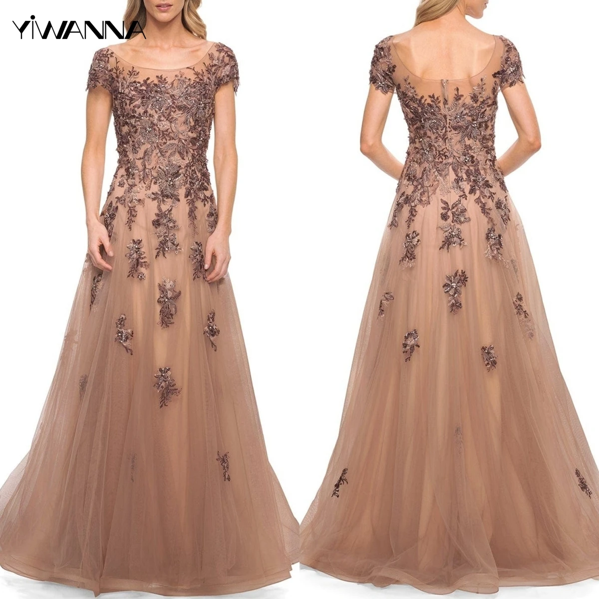 Beaded Floral Lace A-line Evening Dress Mother Of The Bride Dresses Cap Sleeve Tulle Wedding Guest Party Gown For Women