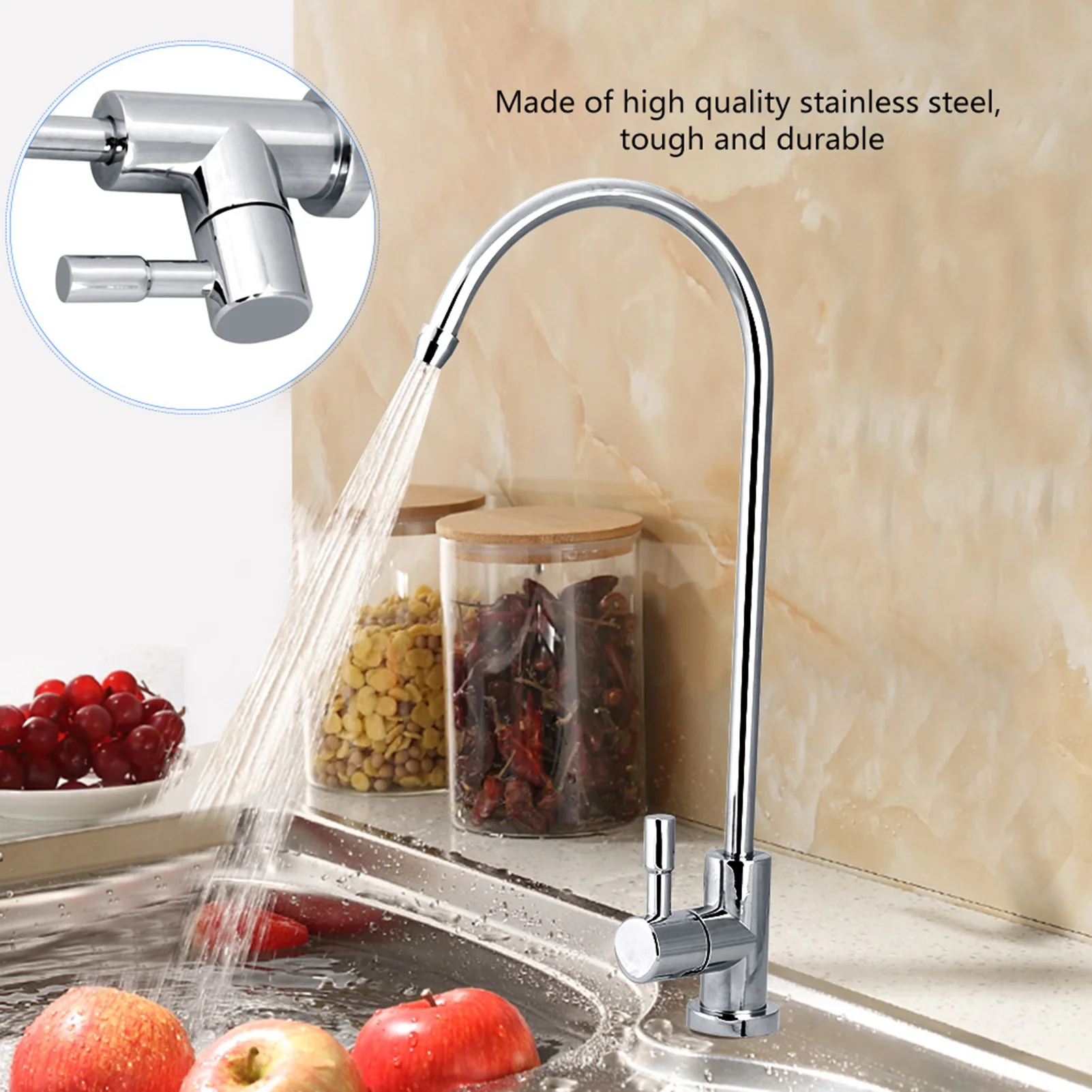 1pc Stainless Steel Kitchen Water Purifier Single Cooling Rotatable Water PurifierDirect Drinking Water FaucetEasy Installation