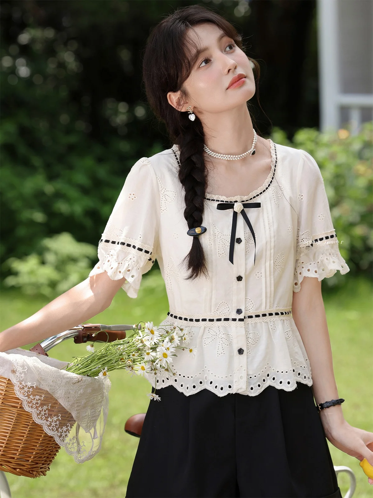 

Летний модный топ свободного кроя Ele White ort Sve с цветным принтом от бренда Lu Xiang Nan