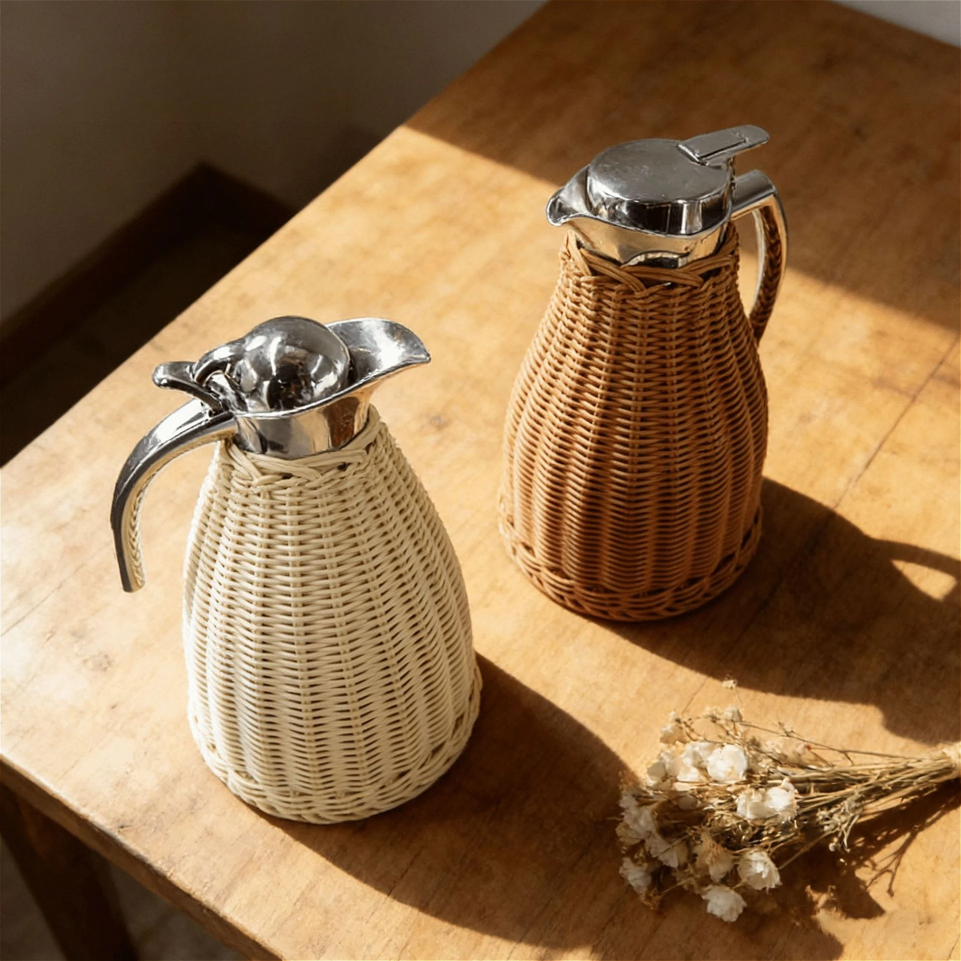 1.5L Handwoven Rattan Vacuum Thermos, 304 Stainless Steel Water Bottle for Home, Hot Beverage Flask