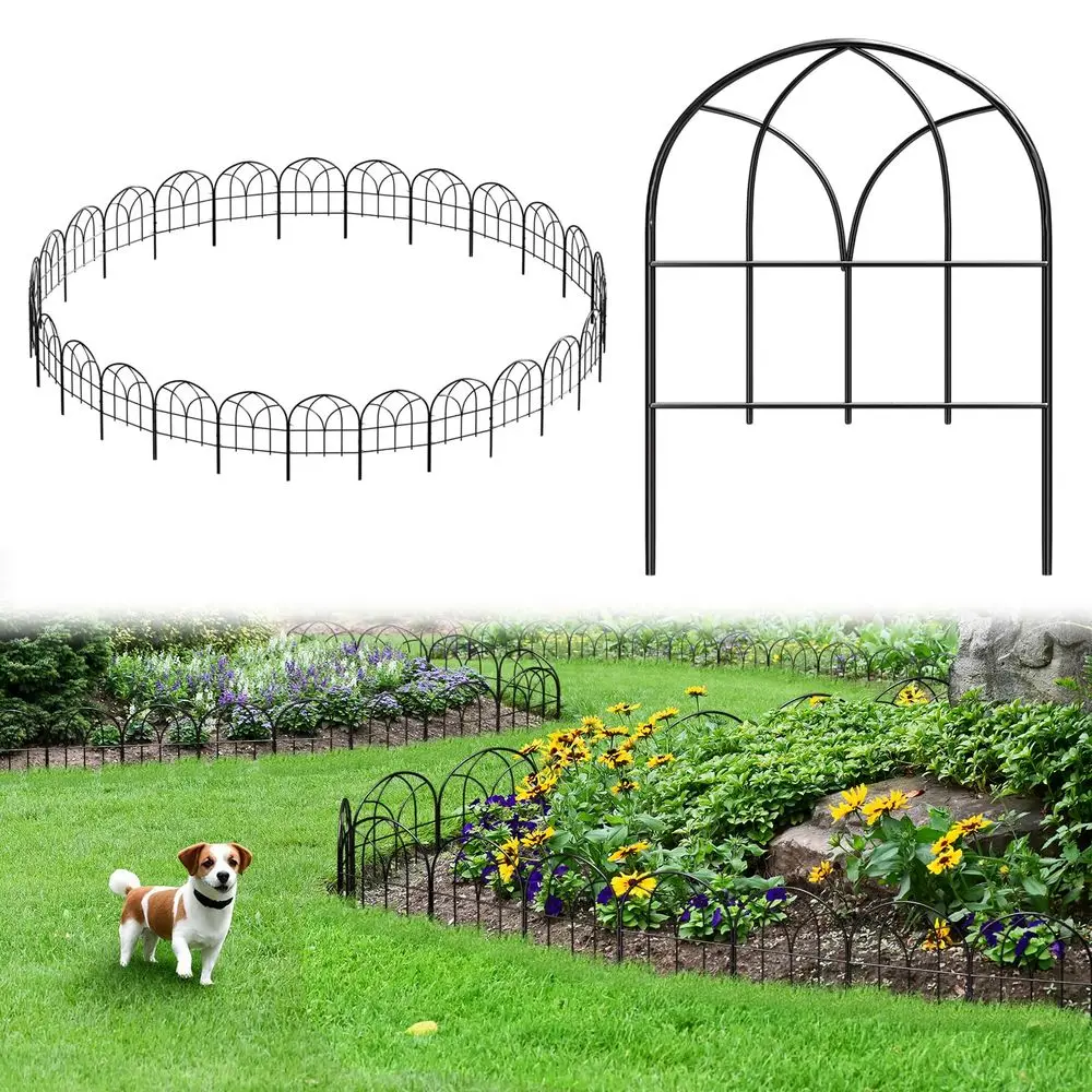 

Garden Fence Animal Barrier, W12.55H6.53 Decorative Fence Panel, No Dig Fences Barrier, Arch 26 Pcs Black Metal Fencing, Garden