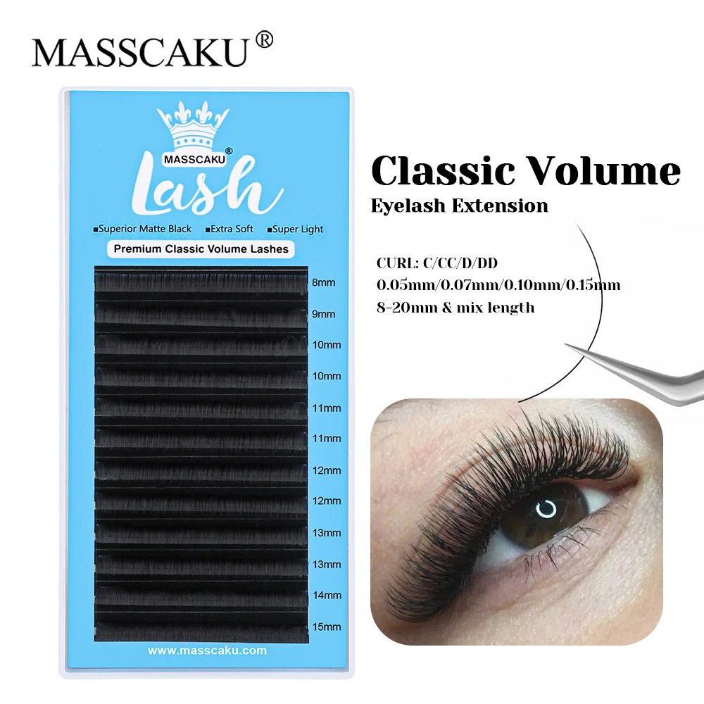 

MASSCAKU All Size Matte Black Faux Mink Cashmere Regular Lash Individual Fluffy Multi-texture Classic Volume Lashes Makeup Tools