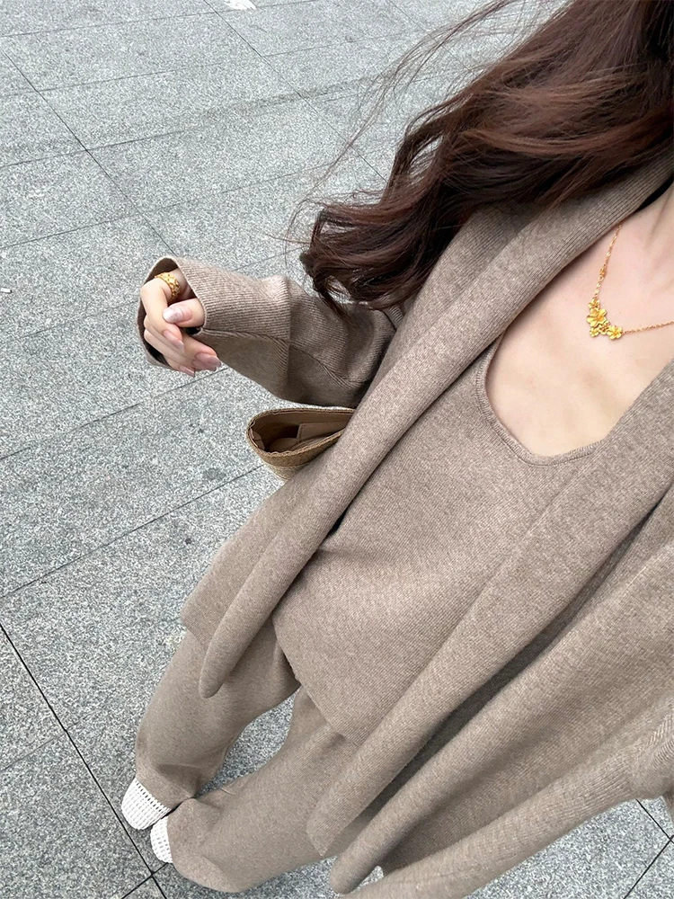 

Loose Fit Long Sleeve Knitted Cardigan And Vest Set Comfortable Casual plus Size Lazy Style Spring Summer Autumn Fashion Set