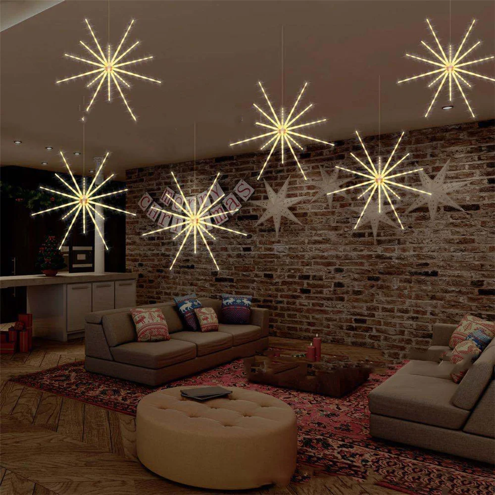 LED Meteor Shower String Light Remoto Hanging Starburst Lâmpada de fogo de artifício Guirlanda de Natal Fairy Lights Decoração de pátio 8 modos Novo