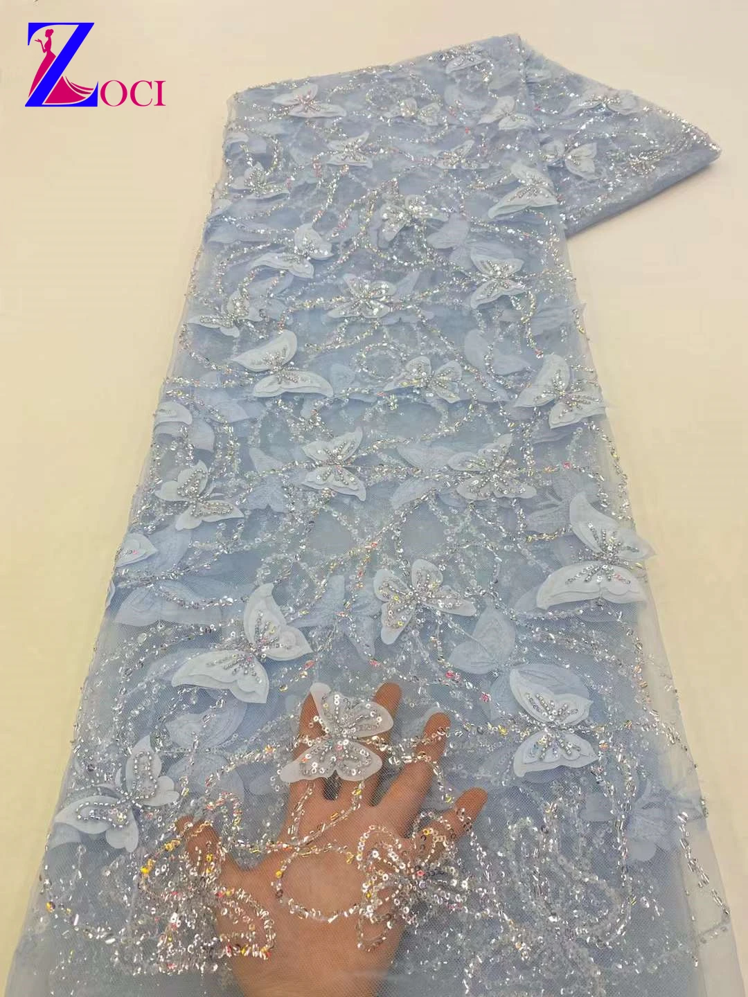 

2023Three-dimensional laser embroidery butterfly lace fabric soft bead mesh yarn embroidered fabric small fresh dress