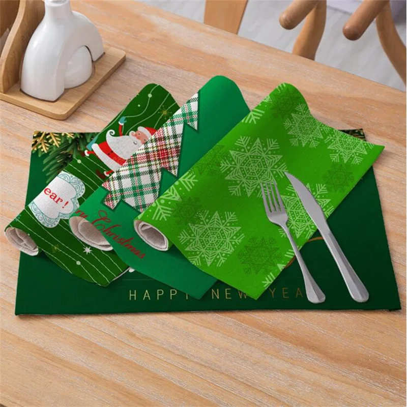 

New Green Christmas Series PU Material Placemats Thermal Insulation Mat Home Furnishings Kitchen Table Mat 30*40CM