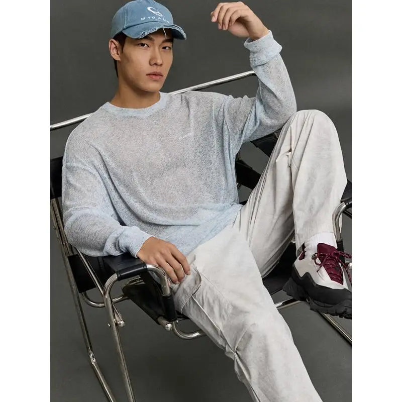 DROZENO Men's Long Sleeve Crewneck T-shirt Sexy Loose Top Base Shirt for Spring Sports