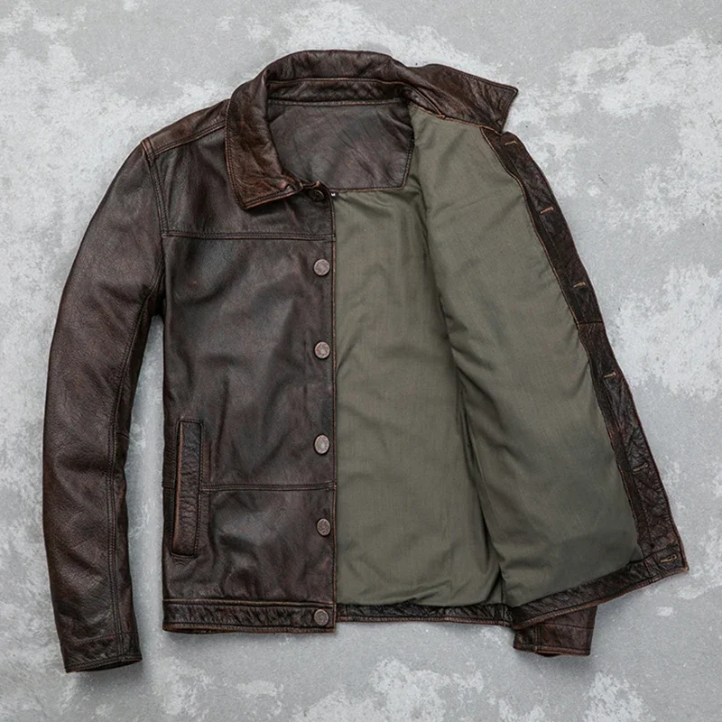 جاكيت من جلد البقر بطبقة علوية ، كلاسيكي ، محزن ، فاخر ، مصنوع من الجلد الطبيعي ، عالي الجودة ، طية صدر كلاسيكية