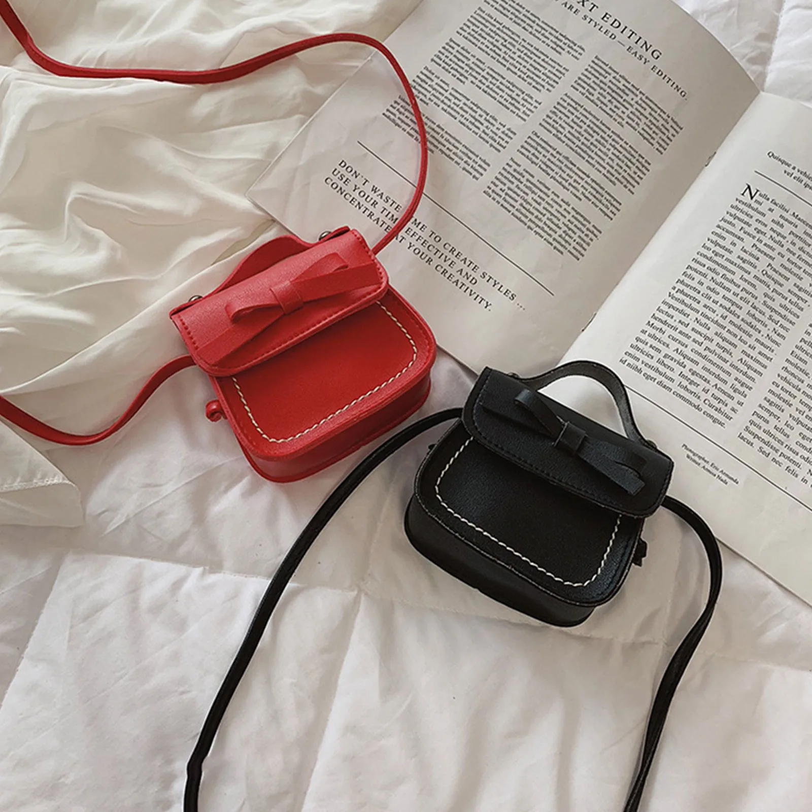 Cute Leather Girl Messenger Bags Sweet Cool Style Matching Shoulder Bag Solid Bowknot Crossbody Coin Purses For Gift