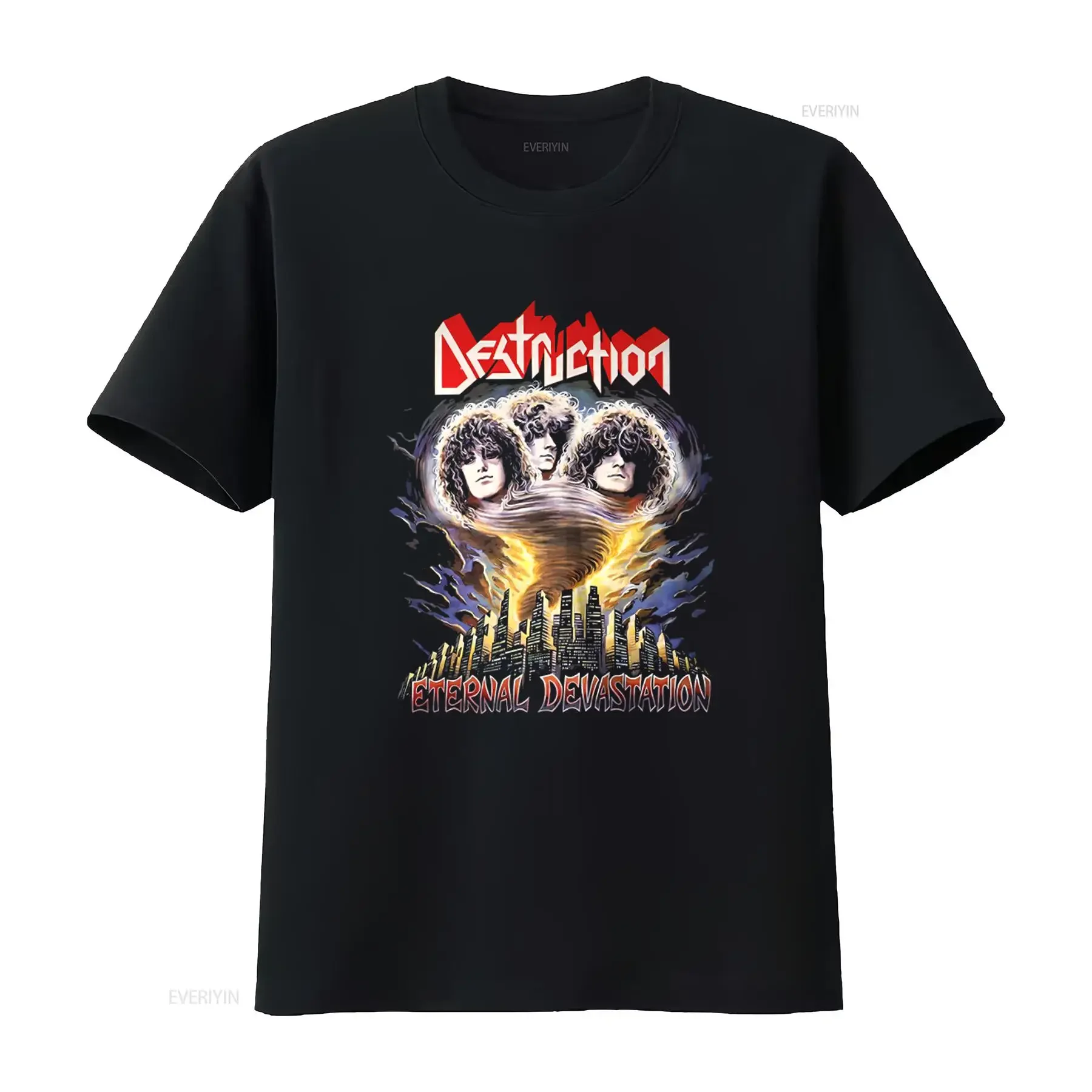 Men's Destruction Eternal Devastation T Shirt Medium Black Rock Band Inspired Design vintage Washed Slightly graphic Casual