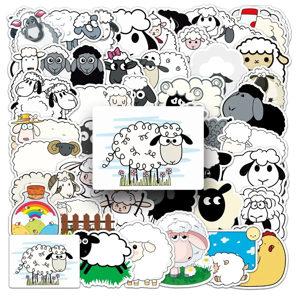 Pegatinas de oveja de dibujos animados para diario, suministros de papelería para álbum de recortes, pegatina de oveja y cabra, Material artesanal, 10/50 piezas