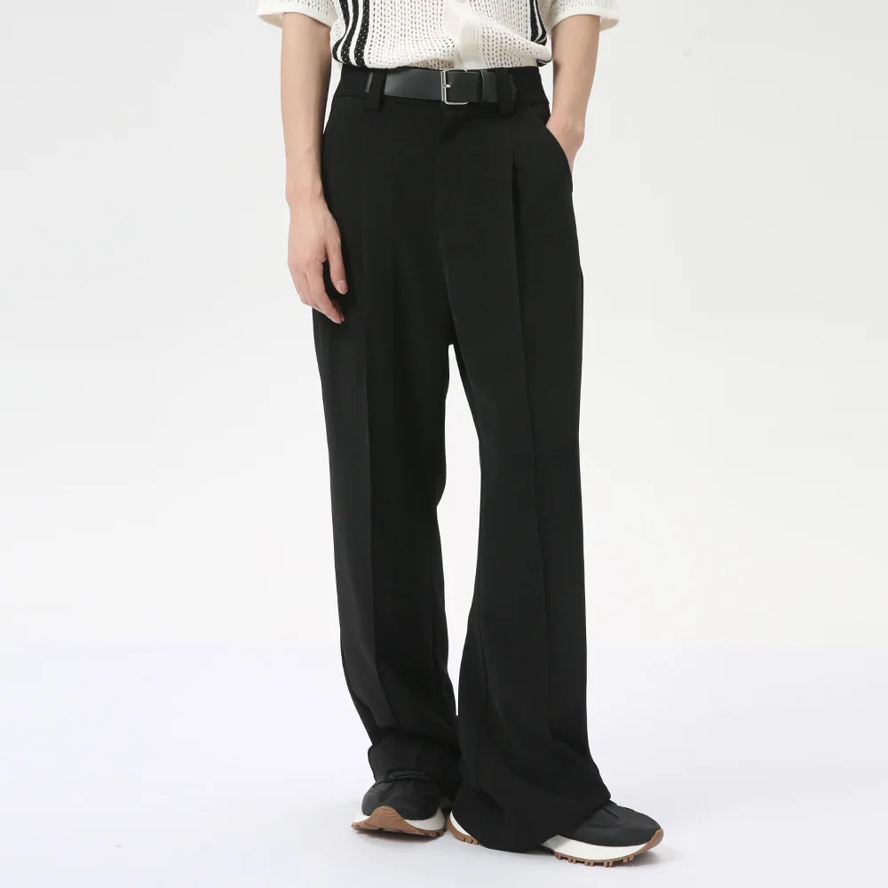 

Fashion Men's Suit Pants Loose Belt Design Wide Leg Straight Casual Trousers Solid Color New Chic Summer 2024