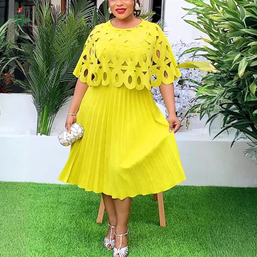 H & D 2025 فستان أفريقي مقاس كبير للنساء موضة جديدة لحفلات الزفاف فستان عشاء الماس صغير Bubu أنيق تركيا مطوي