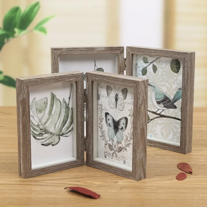 Creative Triple-Fold Photo Frame 6-Inch & 7-Inch Double-Sided Tabletop Display Picture Frame Versatile Multi-Photo Display Stand