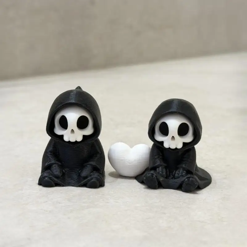 Mini Grim Reaper Resin Figure With Wings Kawaii Skeleton Holding Skull Gothic Ornament For Halloween Party