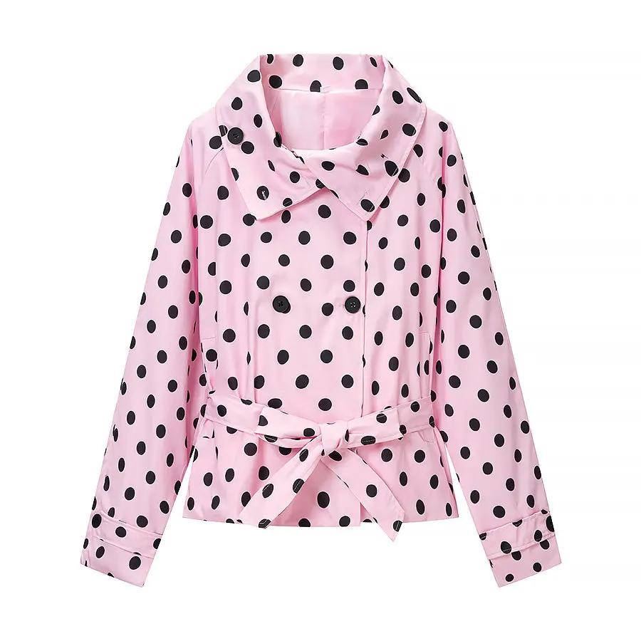 SuperAen Women European and American-style Fashionable Simple Polka Dot Long-sleeved Trench Coat Spring Short Trench