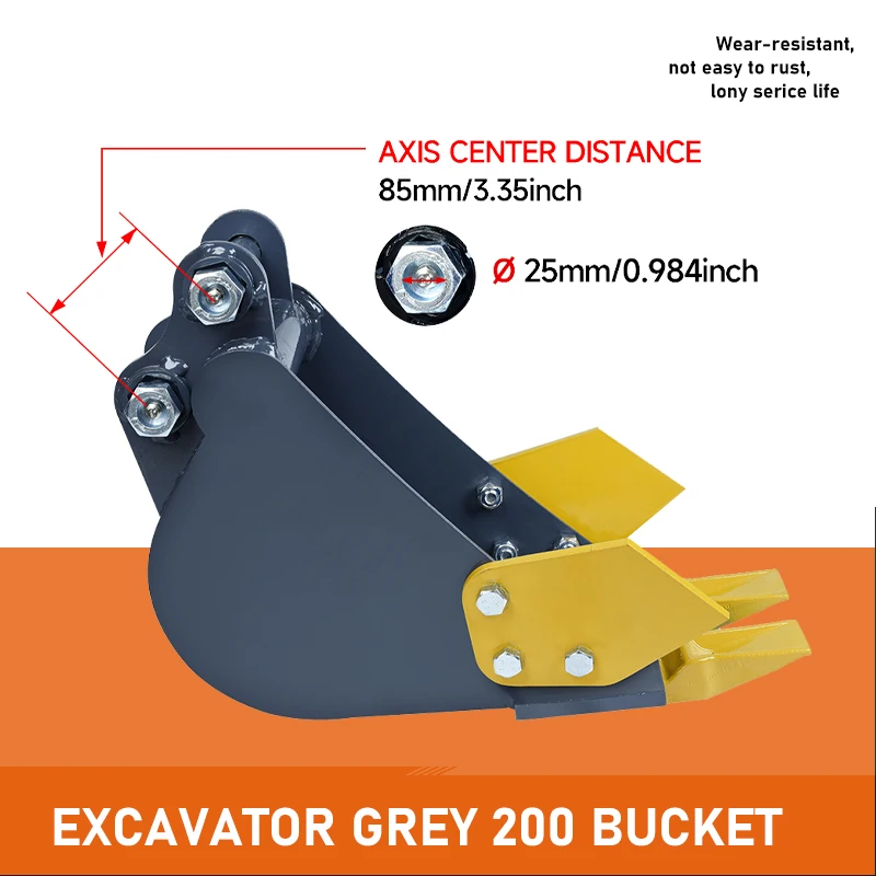 مرفق دلو رمادي صغير للحفارات 200 مم/7.87 بوصة دلو خندق للحفارات 1-1.5 طن لأعمال الأسرة والمزرعة في البستان