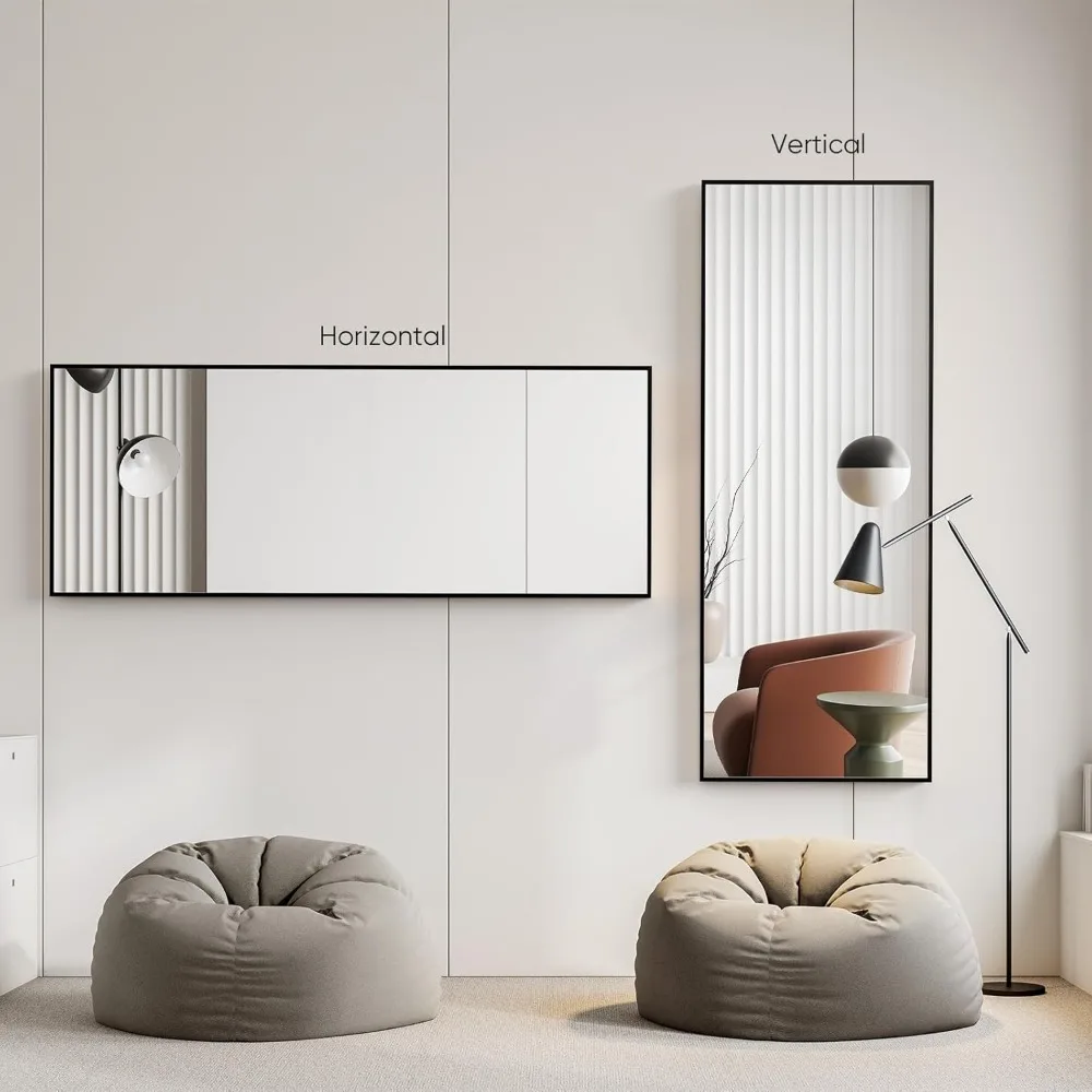 Full Length Standing Mirror, 64x21 Inch Aluminum Frame Floor Mirror for Bedroom, Bathroom, Wall Decoration