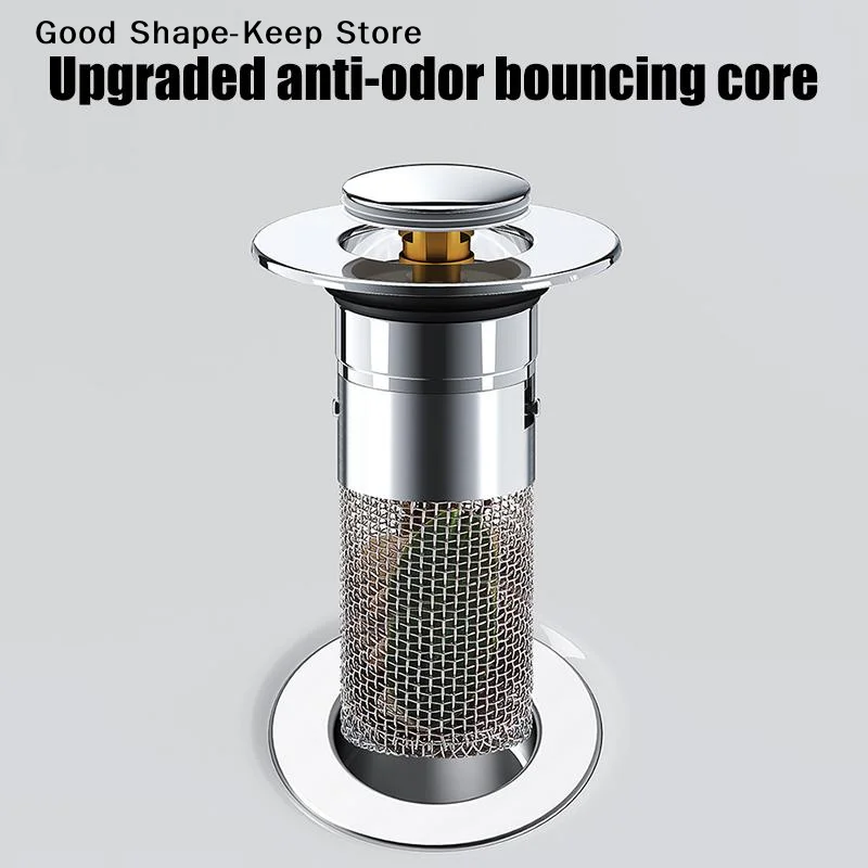 Washbasin Plug Anti Odor Pop-Up Bounce Core Basin Stopper Hair Catcher Shower Sink Strainer Stainless Steel Filter Bouncing Core