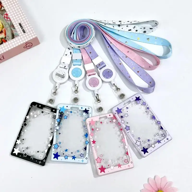 ~Star Sliding Cover Card Holder Transparent Portable ID Protector Kpop Photocard Photo Case Student School Card Bus Card Holder