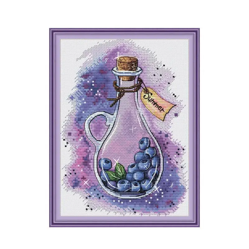 Magic berry bottle blueberries cross stitch kit counted white 14ct 11ct printed embroidery DIY handmade needlework craft