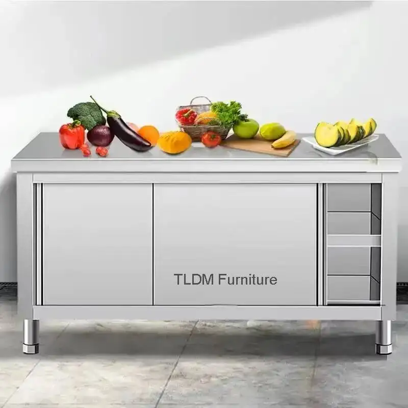 Table Stainless Steel Kitchen for Cabinet Workbench Cupboard with Operating Sliding Door Commercial Hotel Kitchen Furniture XX