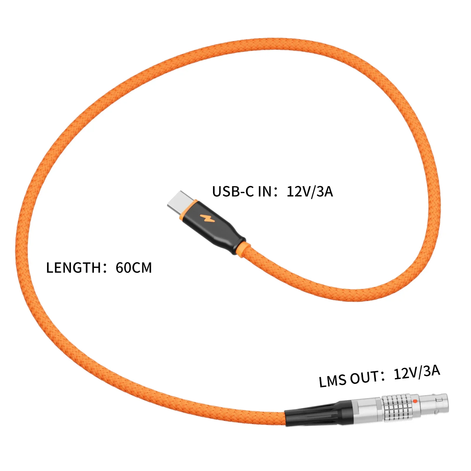 ZGCINE Straight 2-Pin to USB-C PD Power Cable 12V 3A 36W Max Nylon Braided 60cm for Teradek SmallHD Z-CAM