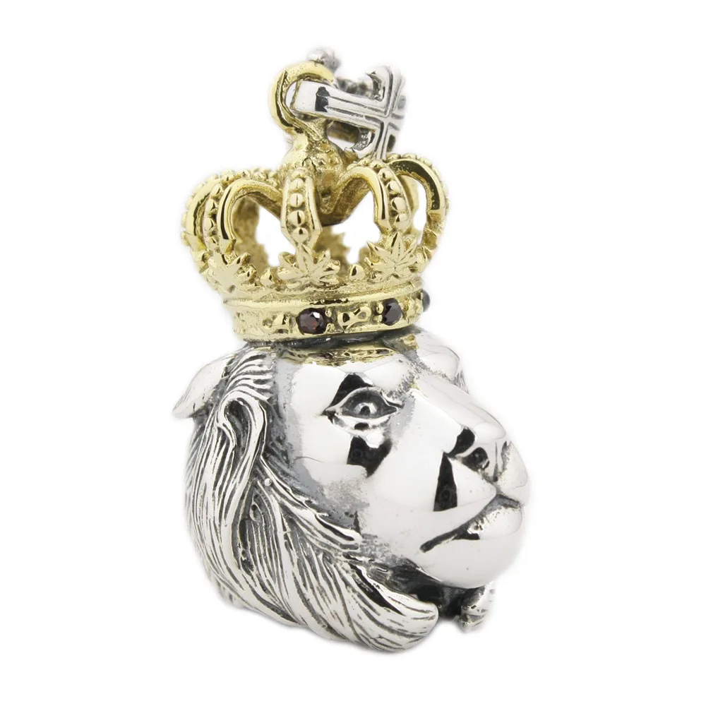 Brass Crown 925 Sterling Silver Guardians King Lion Pendant 8P005