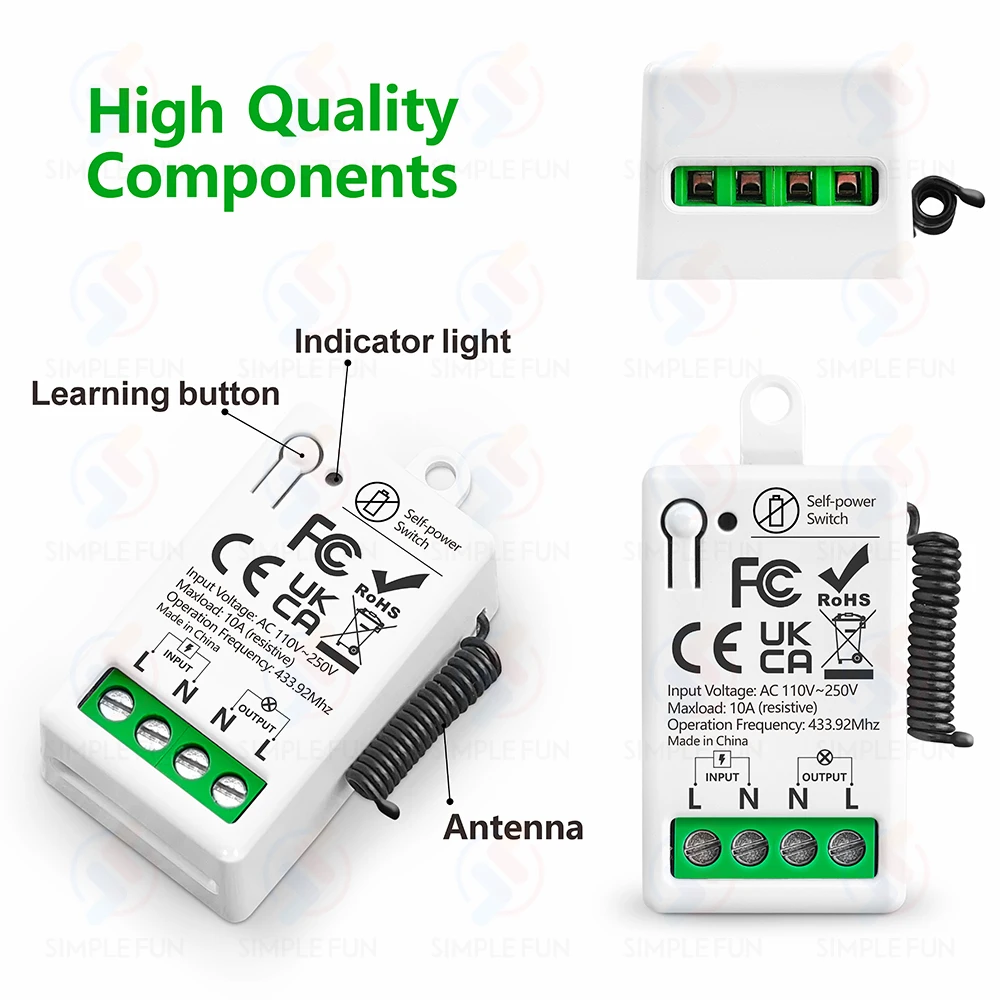 433 MHz kabelloser Lichtschalter, 110 V, 220 V, 230 V, selbsterzeugender kabelloser Schalter, keine Batterie erforderlich, selbstbetriebene, wasserdichte Fernbedienung – Detail 11