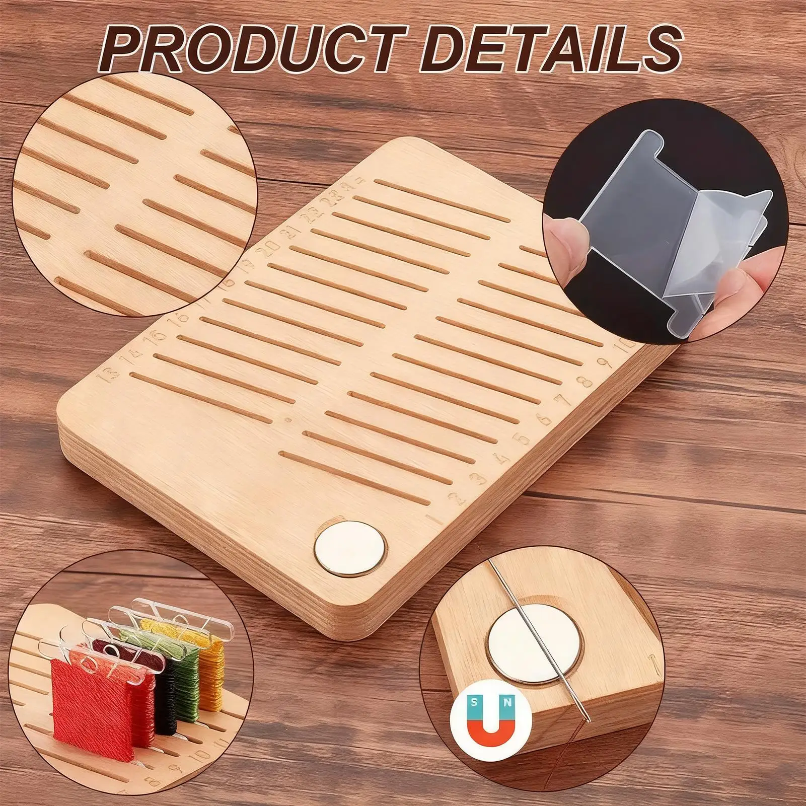 

Органайзер для ниток для вышивания, 24-слотовый держатель для катушек, магнитный дизайн, деревянный органайзер для ниток для искусства, шитья, рукоделия