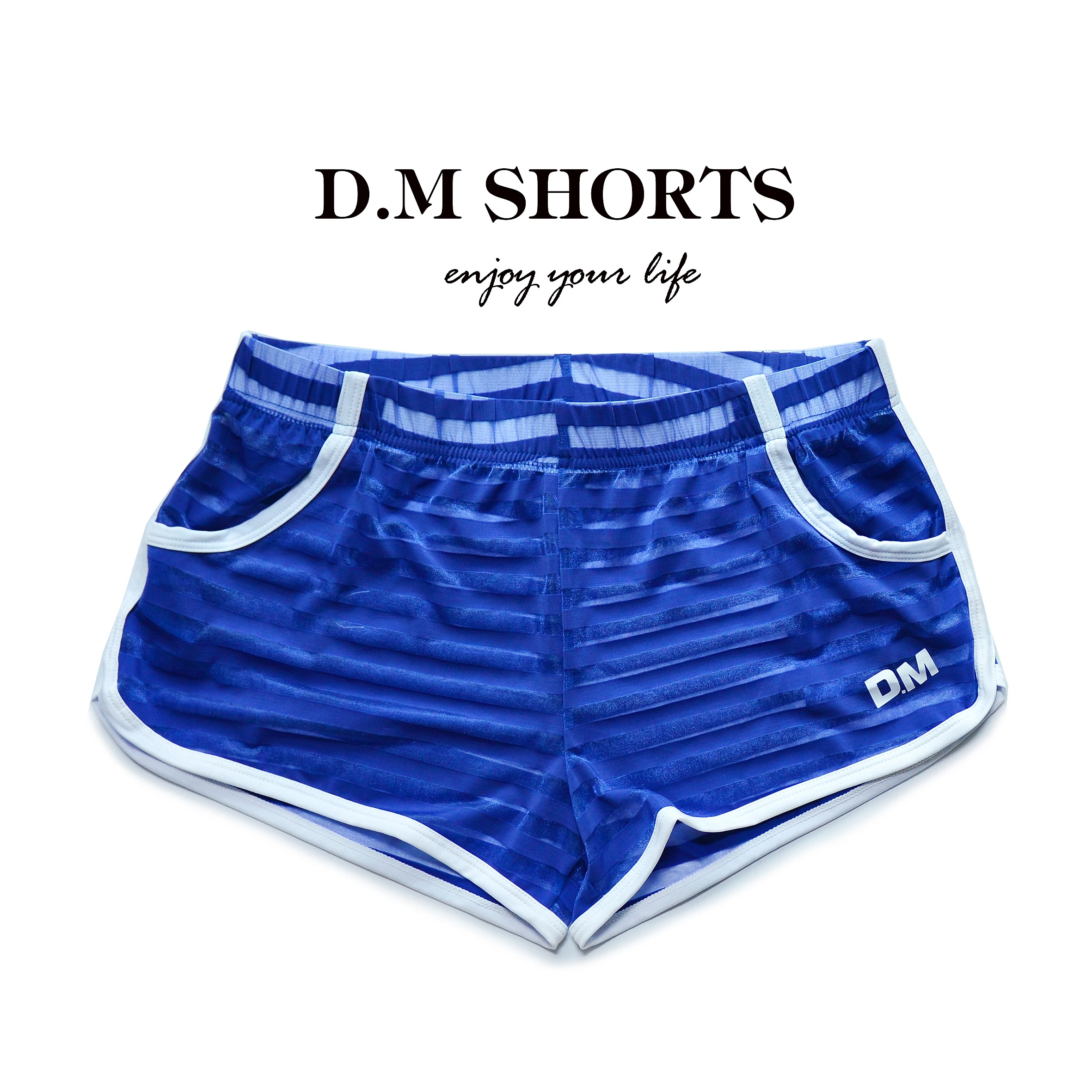 Boxer bleu à rayures pour hommes, sous-vêtements sexy, design unique, bas, pantalon de maison, personnalité, impression à quatre coins