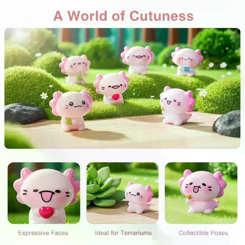 6Pcs Mini Resin Axolotl Figures, Micro Landscape Ornaments for Fairy Garden, Teacup & Desk Decoration