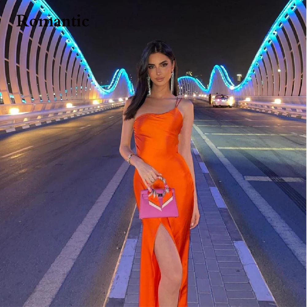 Romantic Orange Satin Prom Gowns One Shoulder Sexy Side High Silt Sweetheart Birthday Dress Long Evening Dress For Women 2022