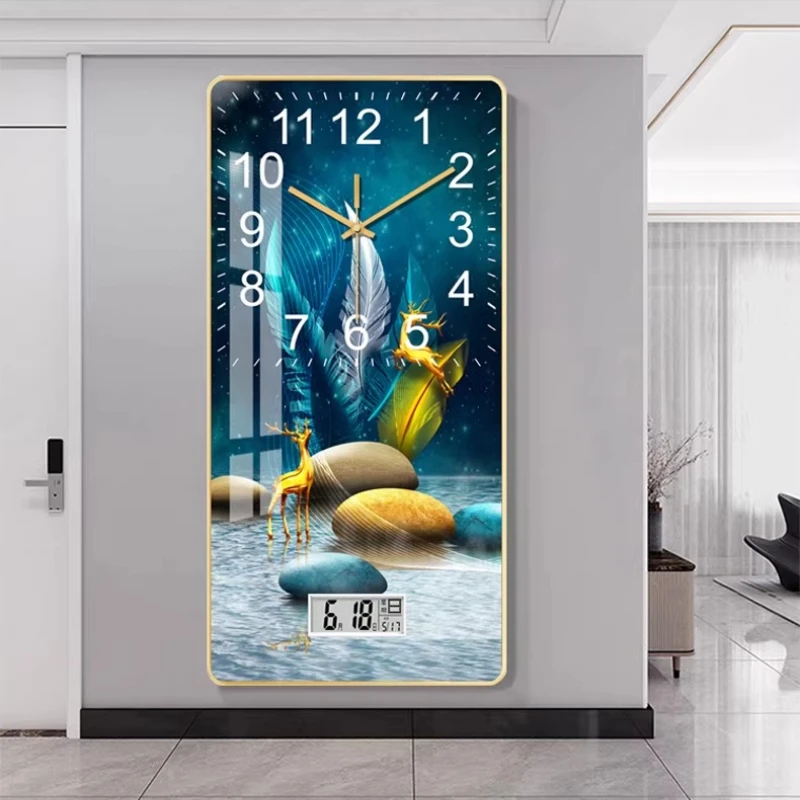 *luxury decorationLarge Modern Wall Clock with LCD Display Decorative Art Clock for Living Room Bedroom Office Hanging Timepiece