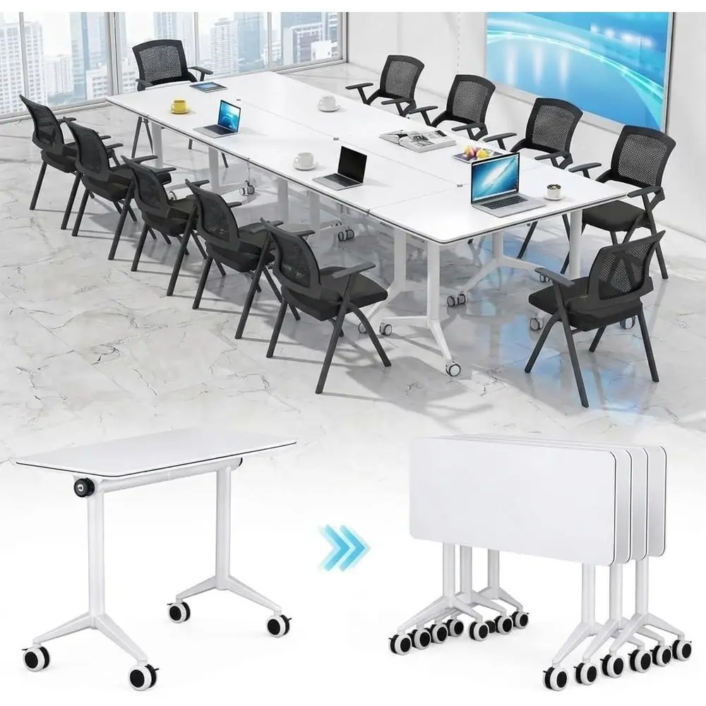 

Portable Folding Meeting Table with Wheels & Edge - Ideal for Office, Training, Home - Compact Design, Easy Setup, White, 47