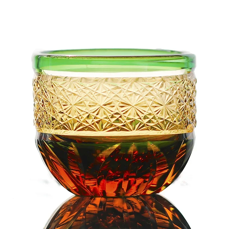 Japanese Edo Kiriko White Wine Sake Glasses Hand Carved Torch Pattern Glasses