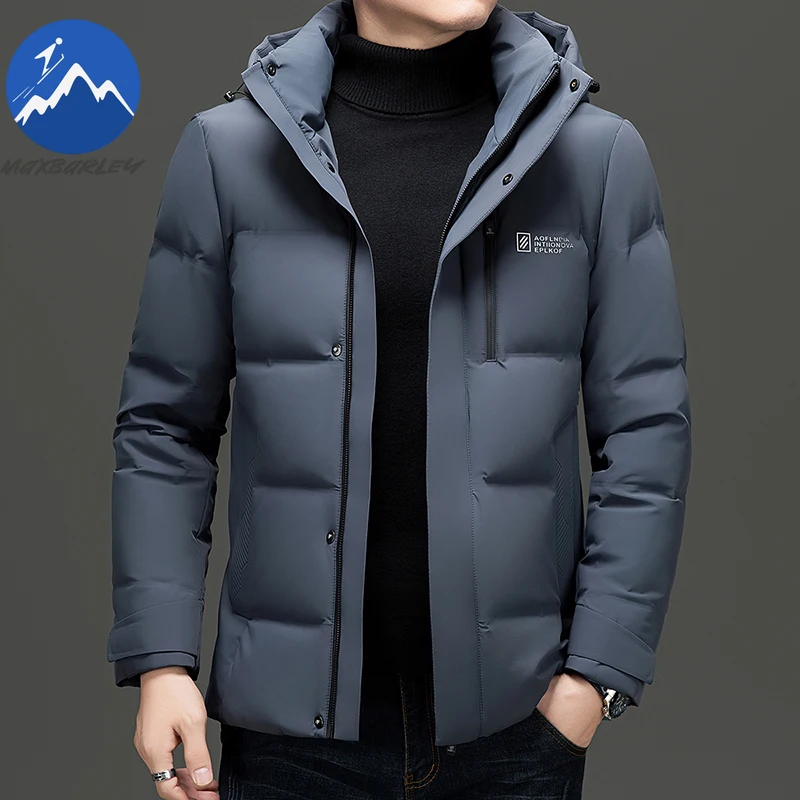 90% Duck Down Long Jacket Men\'s Winter Thick Warm Detachable Hooded Down Jacket Casual PU Leather Waterproof Coat Men\'s Clothing