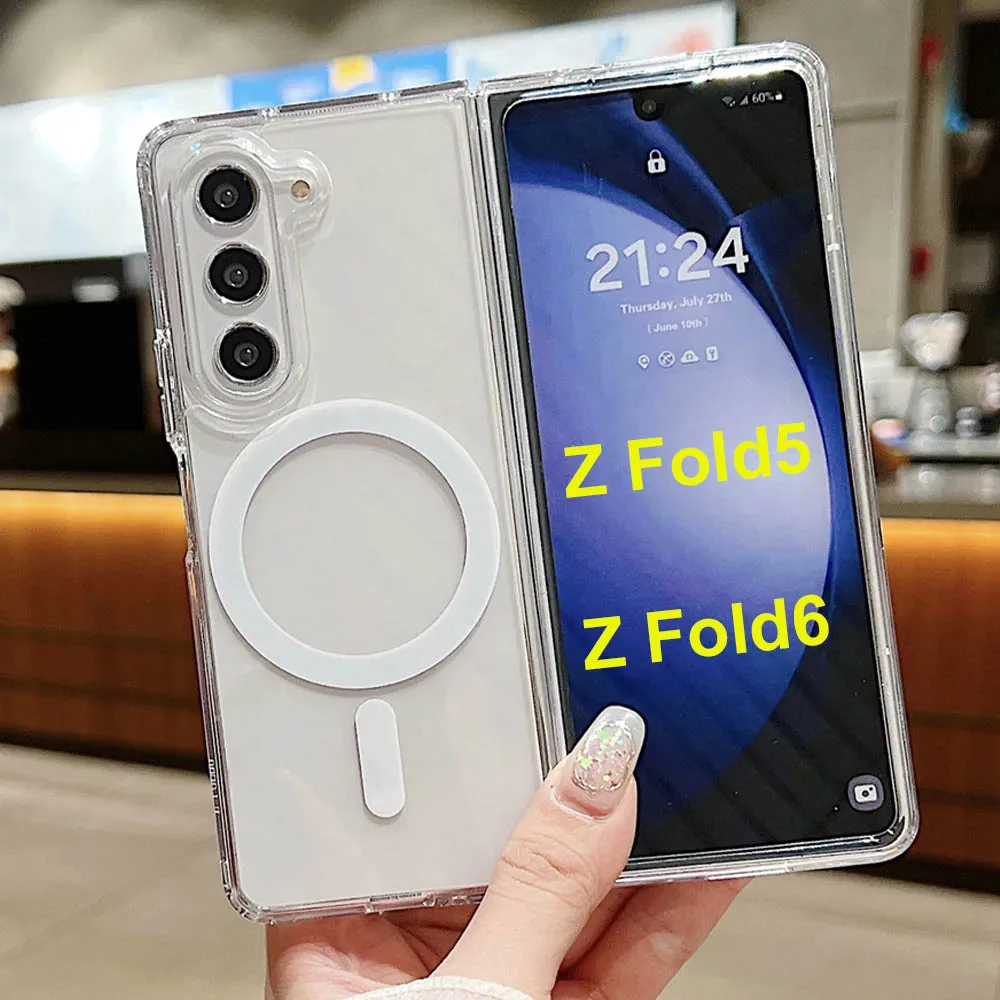 

Galaxy Z Fold and Flip 3/4/5/6/7 Magnetic Case: Durable, Air-Cushioned, Transparent - Support Wireless Charging ZFold 7 6 5 4