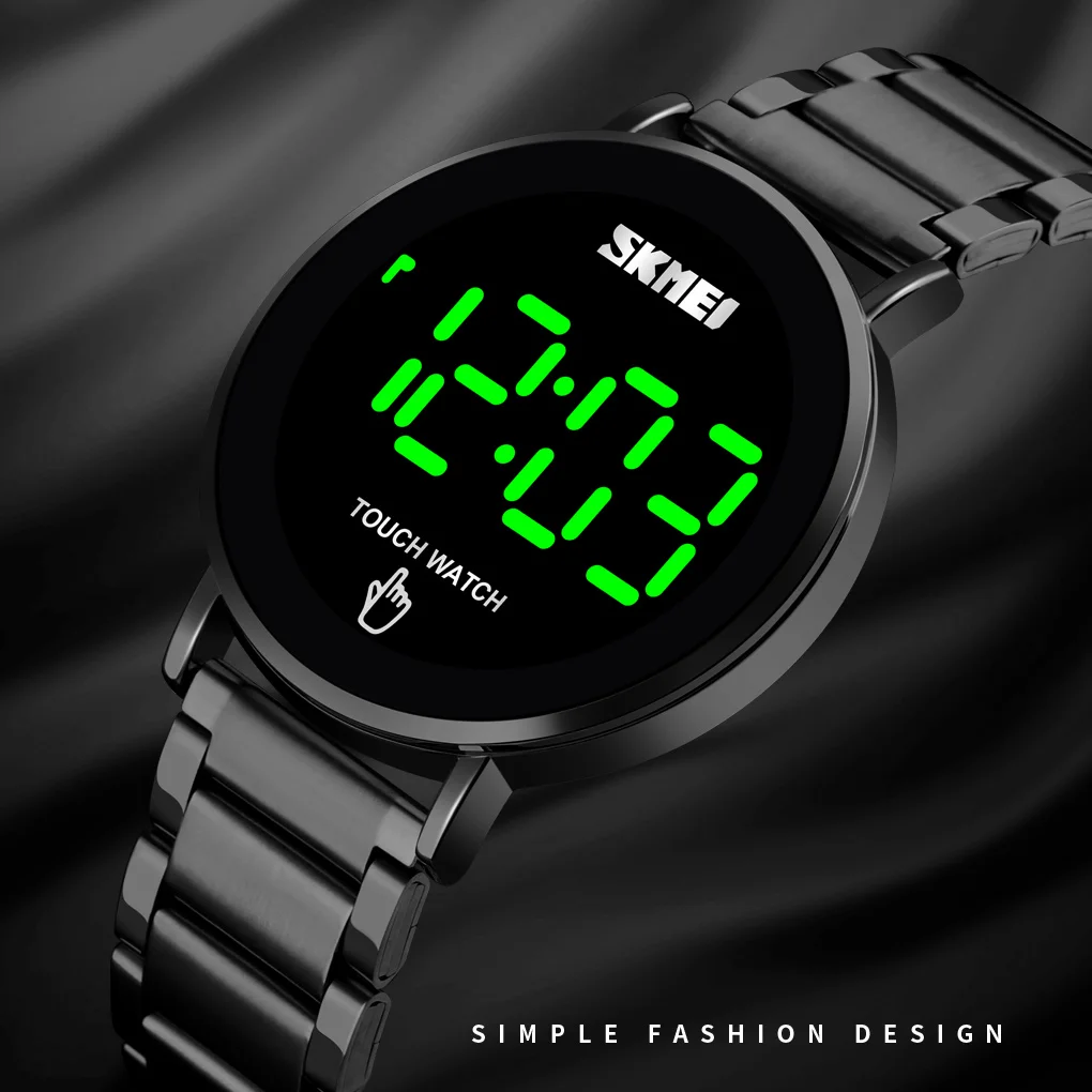 Skmei 1550 Stainless Steel Strap Montre Homme Fashion Men Digital Watch Male Touch Screen LED Light Display 3bar Waterproof