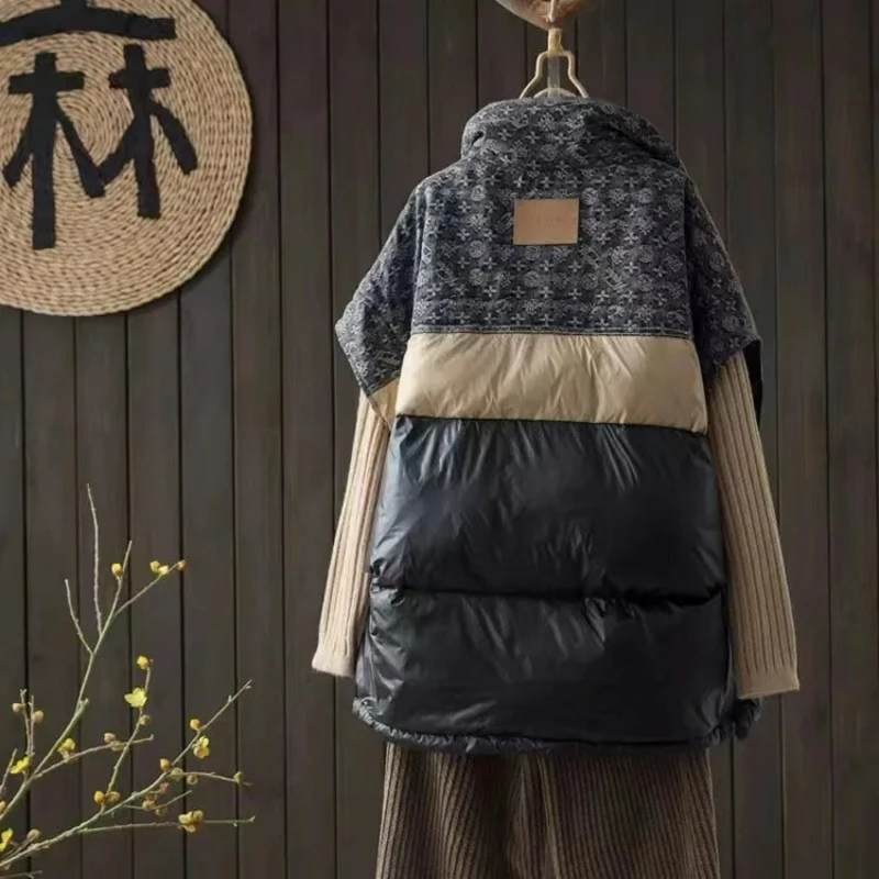 다운 베스트 여성용 신상 트렌드 컬러 배색 재킷 2025 가을 겨울 얇고 따뜻한 여성 재킷